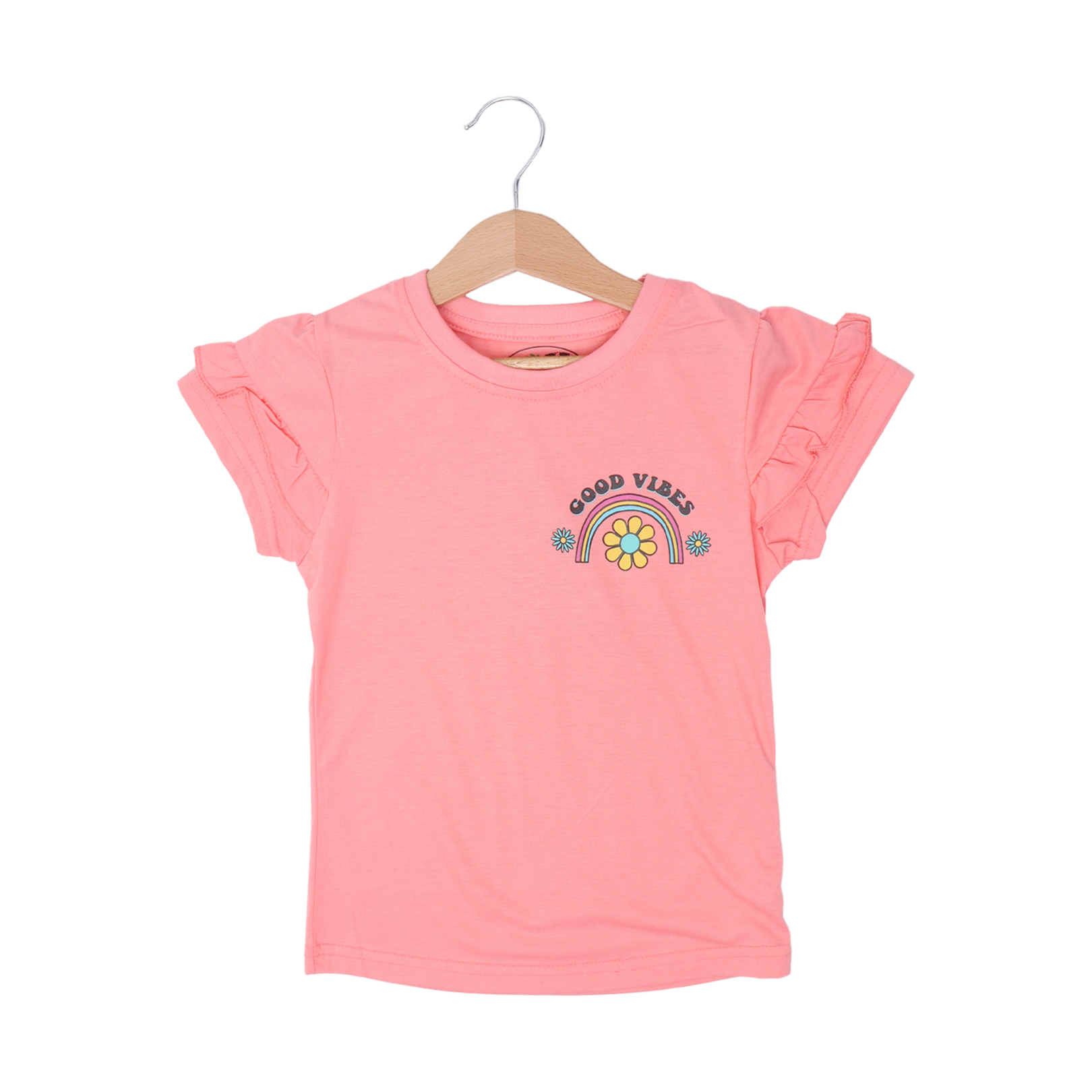 PEACH GOOD VIBES PRINTED T-SHIRT TOP FOR GIRLS Secondary image