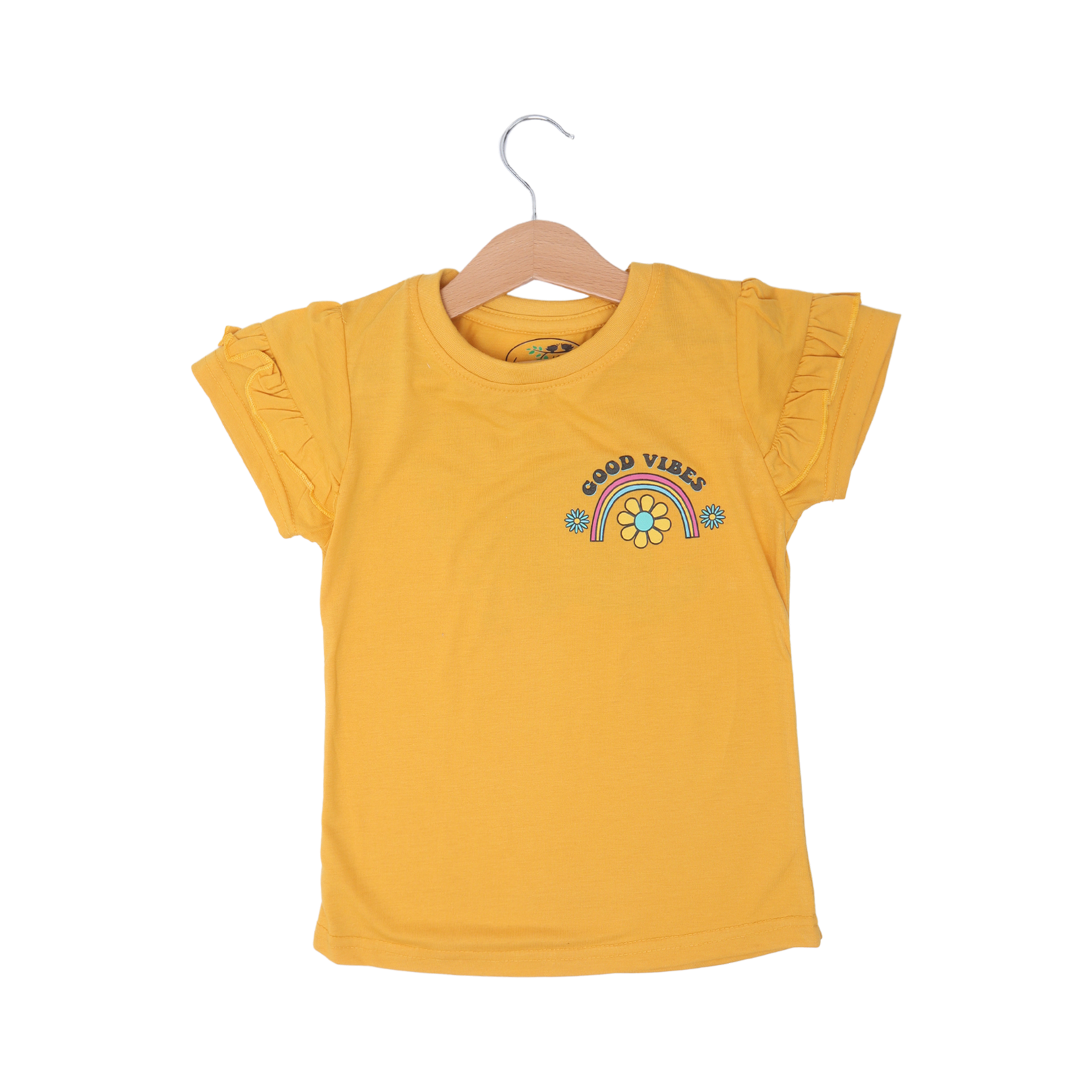 MUSTARD GOOD VIBES PRINTED T-SHIRT TOP FOR GIRLS Secondary image