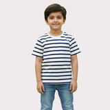 WHITE WITH BLUE STRIPES HALF SLEEVES T-SHIRT FOR BOYS