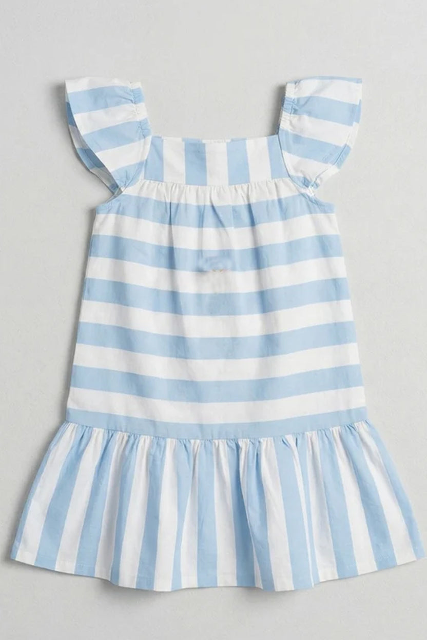 White With Blue Stripes Frock For Girls