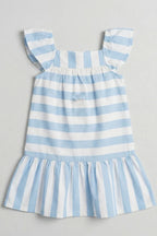 White With Blue Stripes Frock For Girls