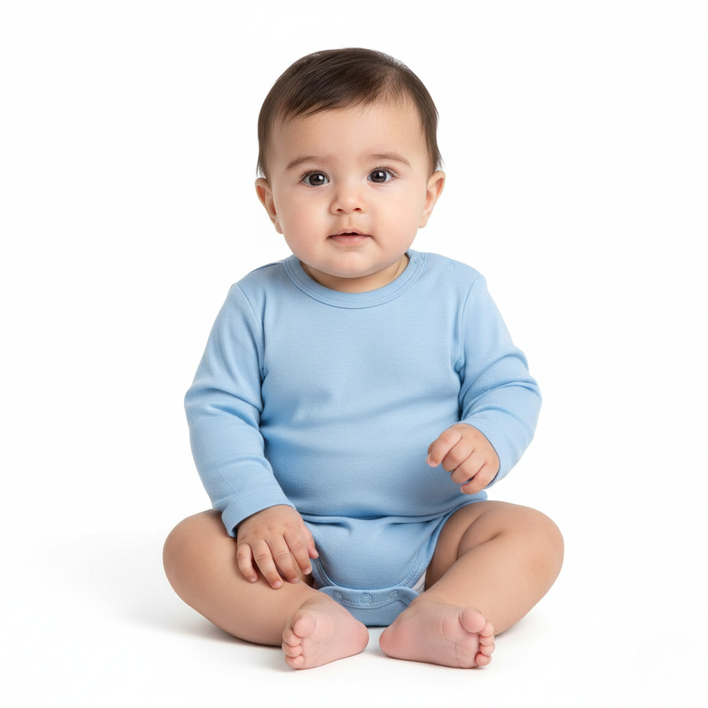 TURQOUISE PLAIN FULL SLEEVES HALF BODY ROMPER Main image