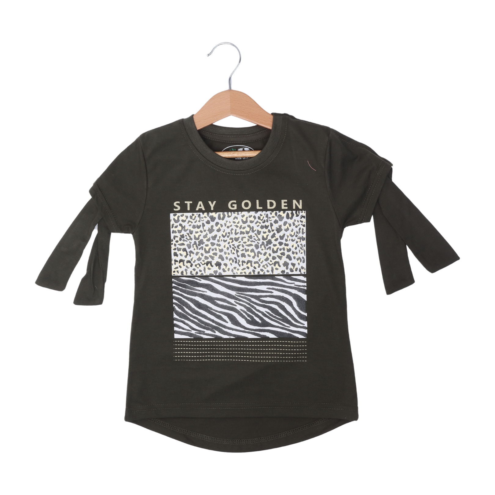 GREEN STAY GOLDEN PRINTED T-SHIRT TOP FOR GIRLS Secondary image