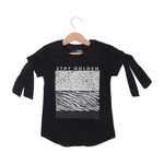 Load image into Gallery viewer, BLACK STAY GOLDEN PRINTED T-SHIRT TOP FOR GIRLS
