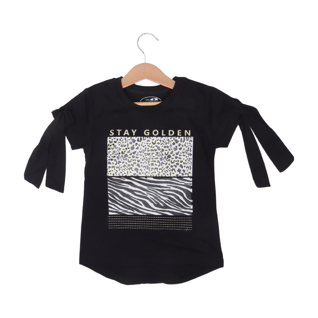 BLACK STAY GOLDEN PRINTED T-SHIRT TOP FOR GIRLS