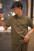 Green Pop-Corn Fabric Trouser & Shirt Suit For Men