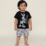 BLACK BUGS BUNNY PRINT WITH SHORTS COTTON JERSY FABRIC BABA SUIT