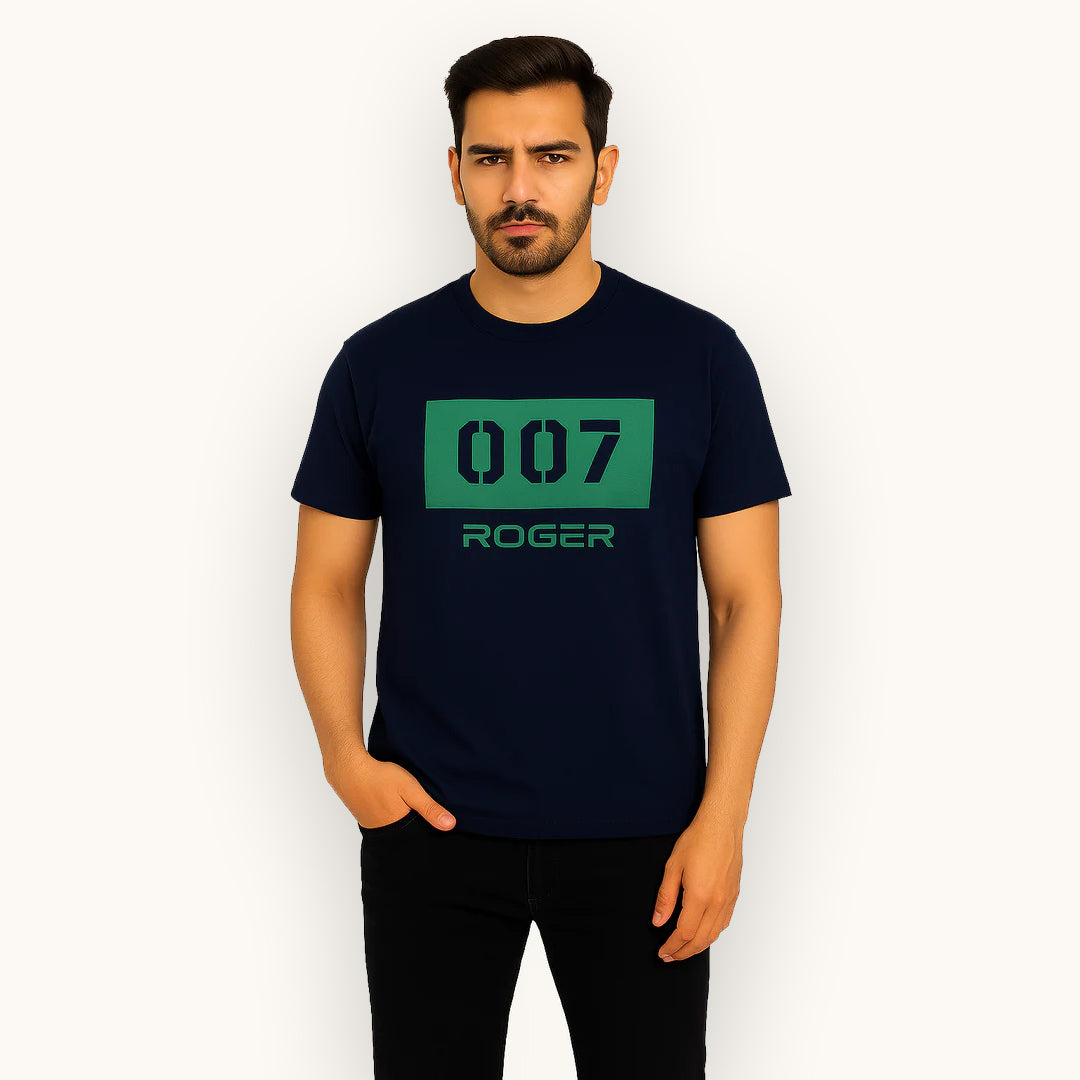 NAVY BLUE "007" PRINT T-SHIRT FOR MEN