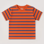 Load image into Gallery viewer, ORANGE WITH BLUE STRIPES HALF SLEEVES T-SHIRT FOR BOYS
