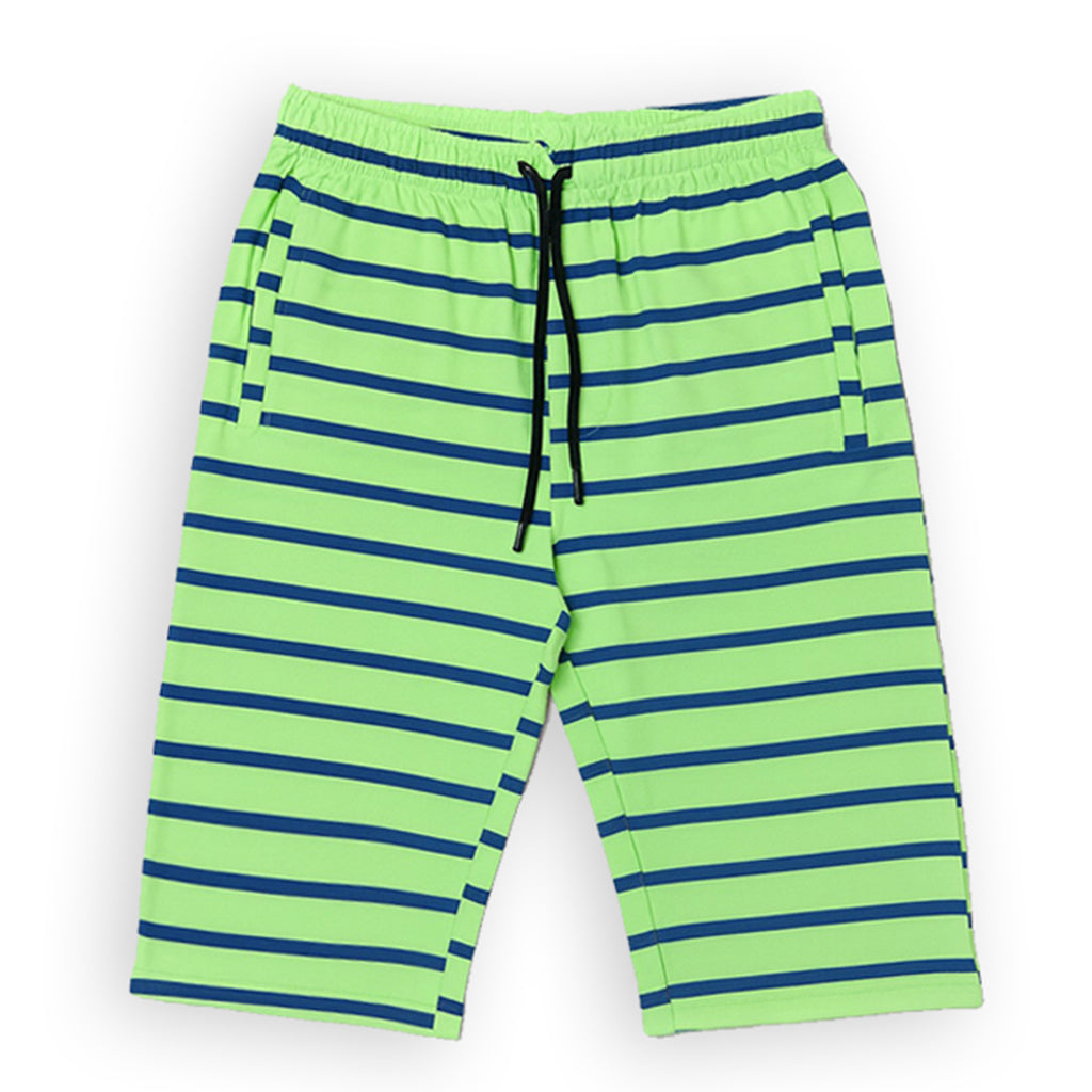 GREEN WITH BLUE BIG STRIPES 3 QUARTER SHORTS FOR MENS