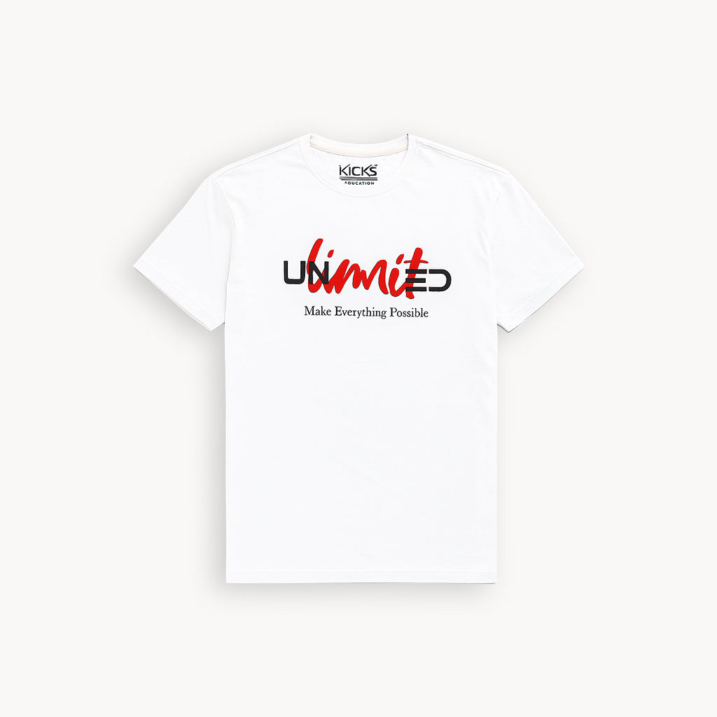 WHITE "UNLIMITED" PRINT T-SHIRT FOR MEN