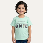 Turquoise One Print Half Sleeves T-Shirt For Boys