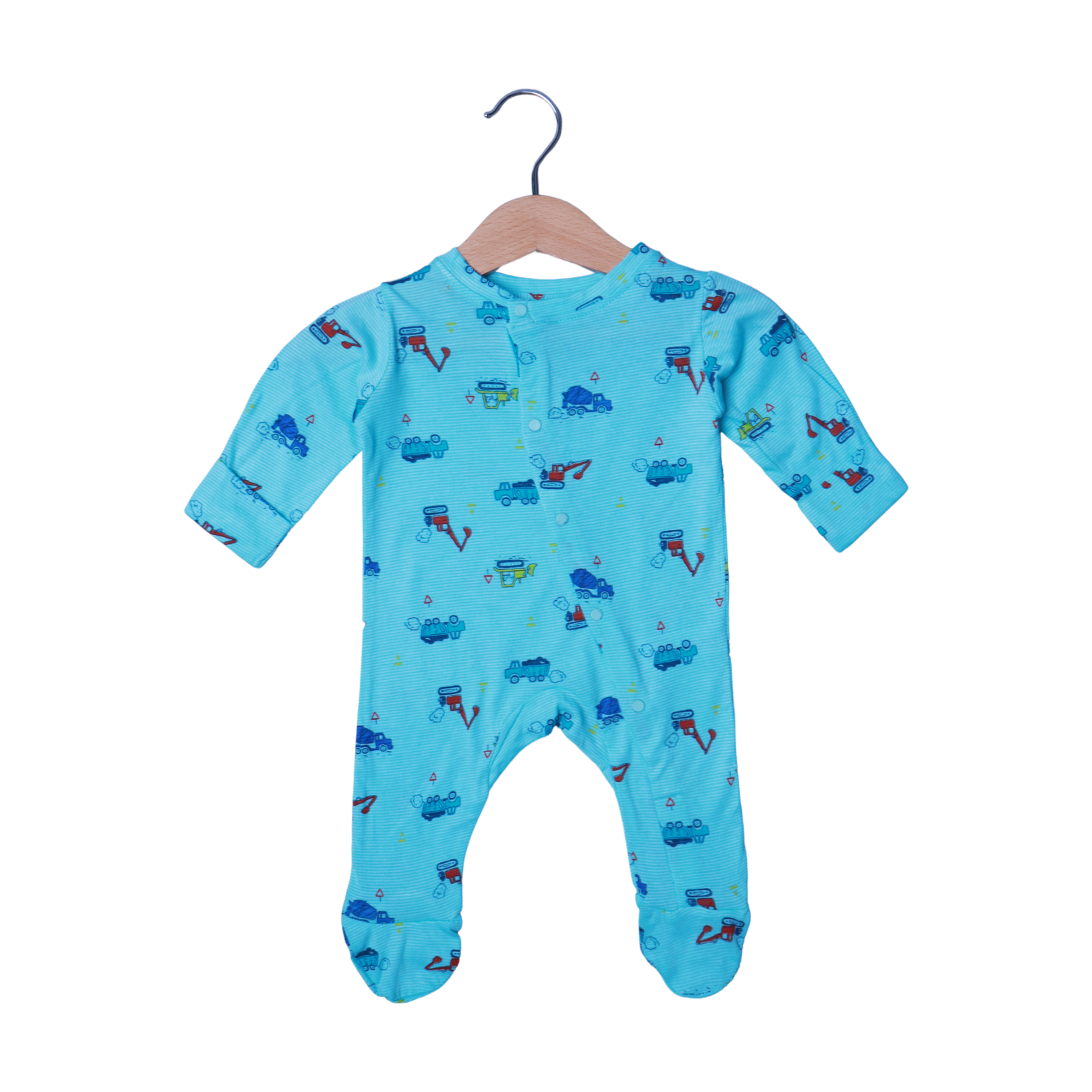 SKY BLUE TRUCKS PRINT FULL BODY FULL SLEEVES ROMPERS Main image