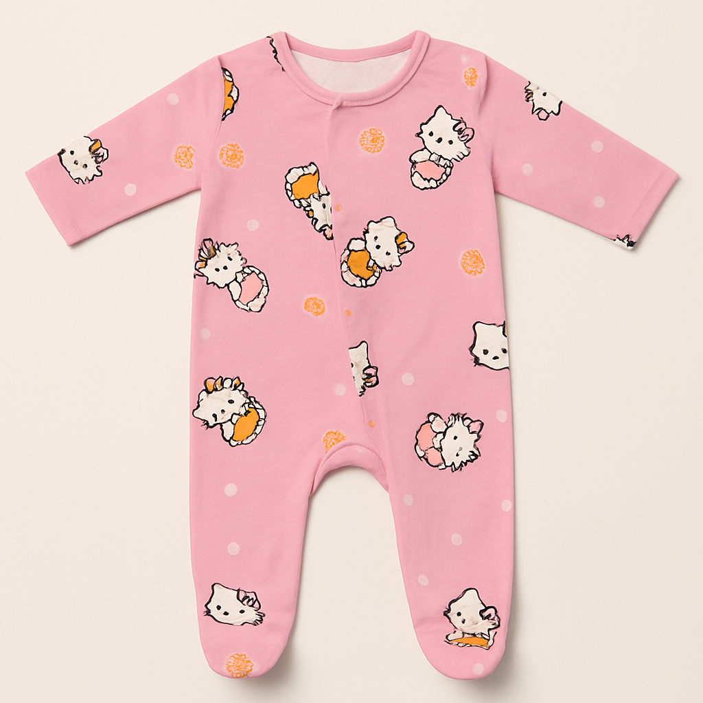 Pink Kitten Print Romper For Winters