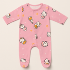 Pink Kitten Print Romper For Winters