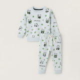 Sky Blue Panda Print Fleece Fabric Suit For Winters