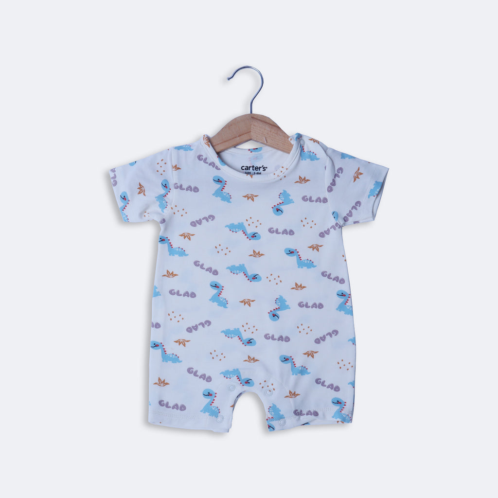 WHITE GLAD DINO PRINT HALF BODY ROMPER