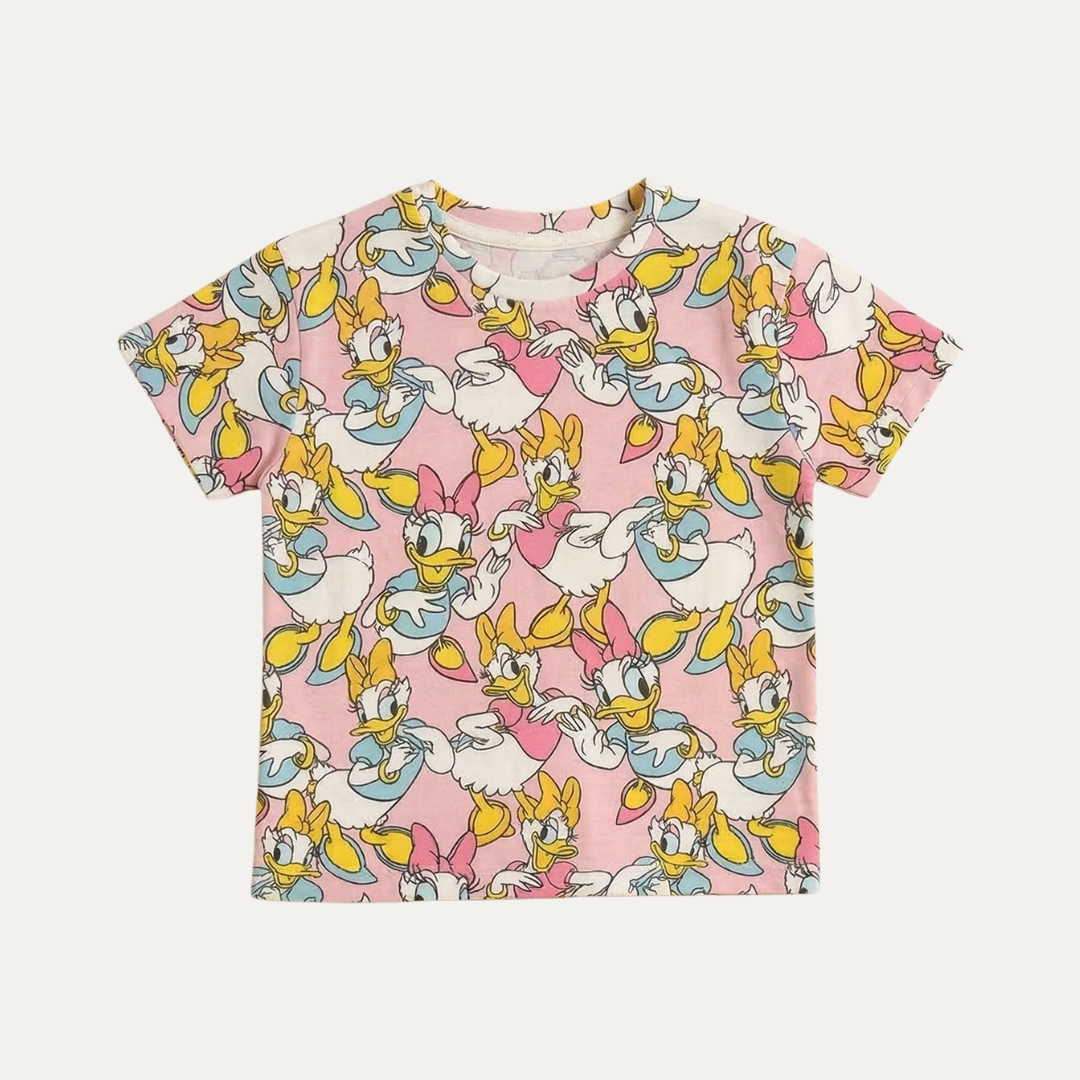 Pink Daisy Duck Print T-shirt Top For Girls