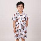 WHITE MIX PRINT LINEN FABRIC WITH SHORTS BABA SUIT