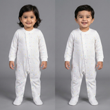 WHITE MULTI COLOR STARS PRINTED FULL BODY FULL SLEEVES ROMPERS