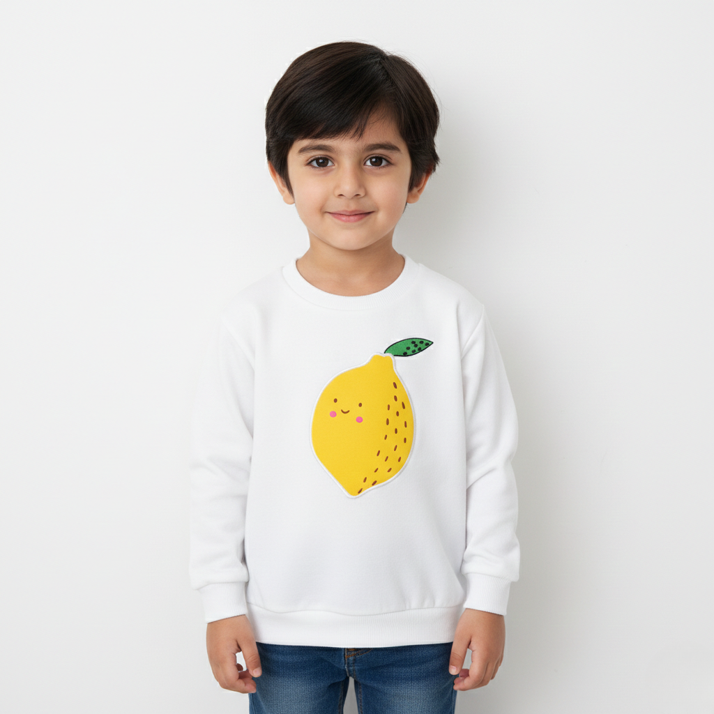 WHITE "LEMON" PRINTED TERRY FABRIC SWEATSHIRT