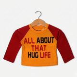 NEW YELLOW ALL ABOUT THAT HUG LIFE PRINTED FULL SLEEVE T-SHIRT