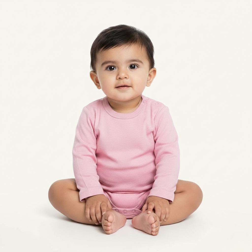 PEACH PLAIN FULL SLEEVES HALF BODY ROMPER Main image