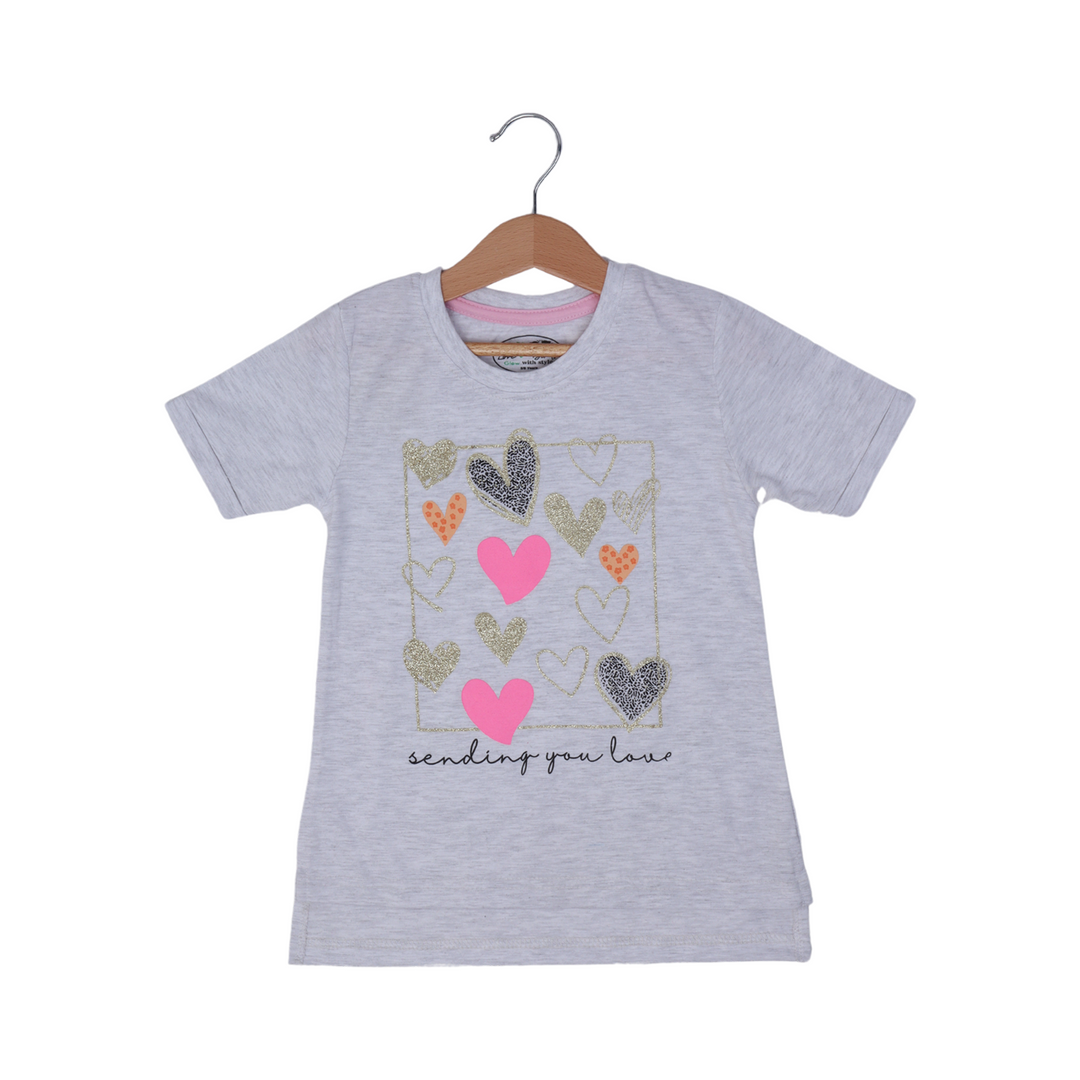 HAZEL GREY "SENDING YOU LOVE" PRINTED T-SHIRT TOP FOR GIRLS