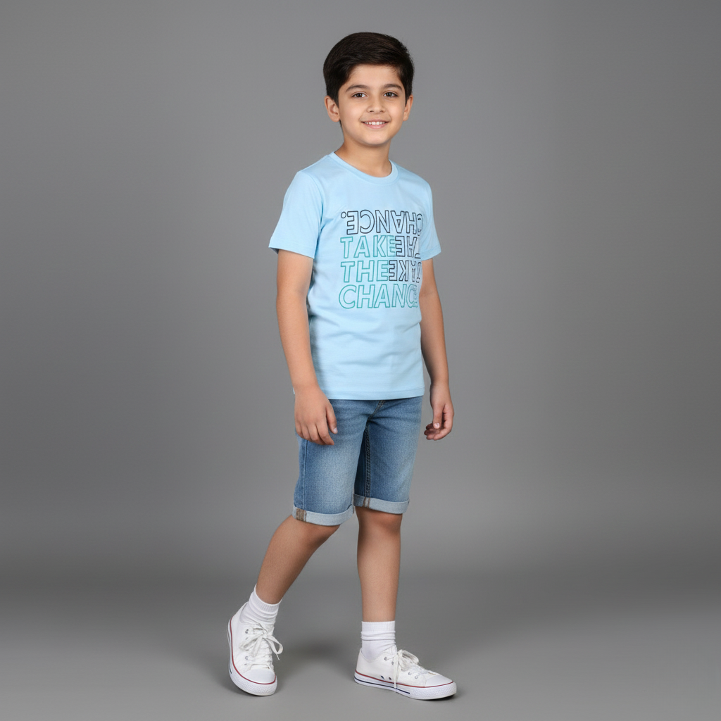 SKY BLUE TAKE THE CHANCE PRINTED T-SHIRT FOR BOYS