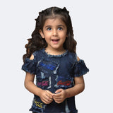 DARK BLUE DENIM COLD SHOULDER TOP FOR GIRLS