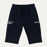 Black Roger Print 3 Quarter Shorts For Mens