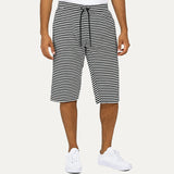 WHITE WITH BLACK SMALL STRIPES 3 QUARTER SHORTS FOR MENS