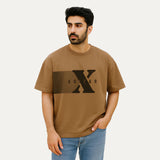 BROWN "X GUITAR" PRINT DROP SHOULDER T-SHIRT FOR MEN