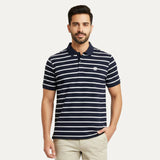 White With Navy Blue Stripes Polo For Men