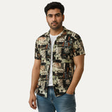 FOJI PRINTED LINEN CASUAL SHIRT FOR MEN