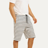 WHITE WITH BLACK BIG STRIPES 3 QUARTER SHORTS FOR MENS