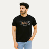 Black "TXS" Print T-Shirt For Men