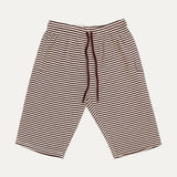 WHITE WITH BROWN SMALL STRIPES 3 QUARTER  SHORTS FOR MENS