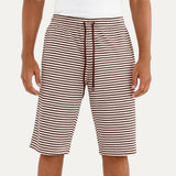 WHITE WITH BROWN SMALL STRIPES 3 QUARTER  SHORTS FOR MENS