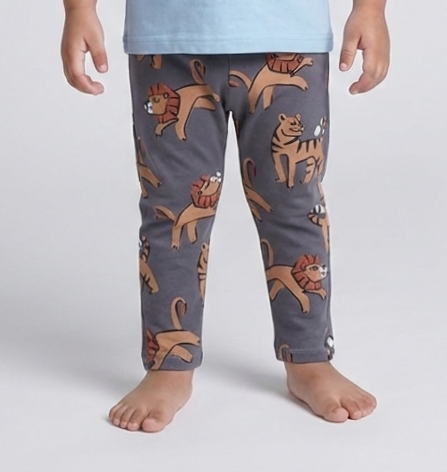 GREY LION & TIGER PRINT JERSY FABRIC PAJAMA TROUSER Main image