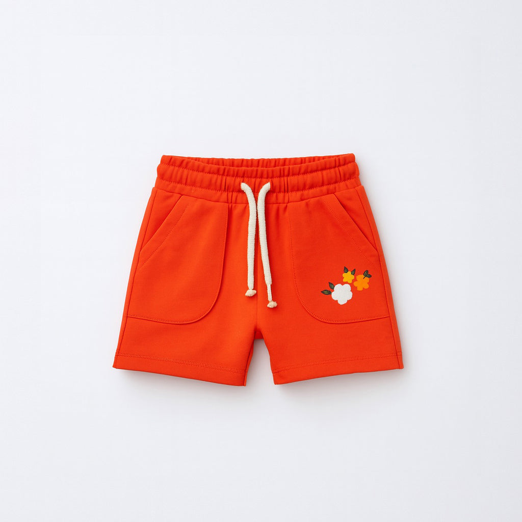 PEACH DOUBLE POCKET FLOWERS PRINT SHORTS FOR GIRLS