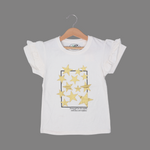 Load image into Gallery viewer, WHITE WITH GOLDEN STARS PRINTED T-SHIRT TOP FOR GIRLS
