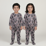 DARK GREY BEAR & RAINBOW PRINTED FULL BODY FULL SLEEVES ROMPERS