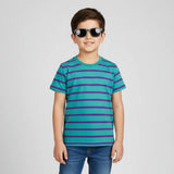 TEAL BLUE WITH PURPLE STRIPES HALF SLEEVES T-SHIRT FOR BOYS