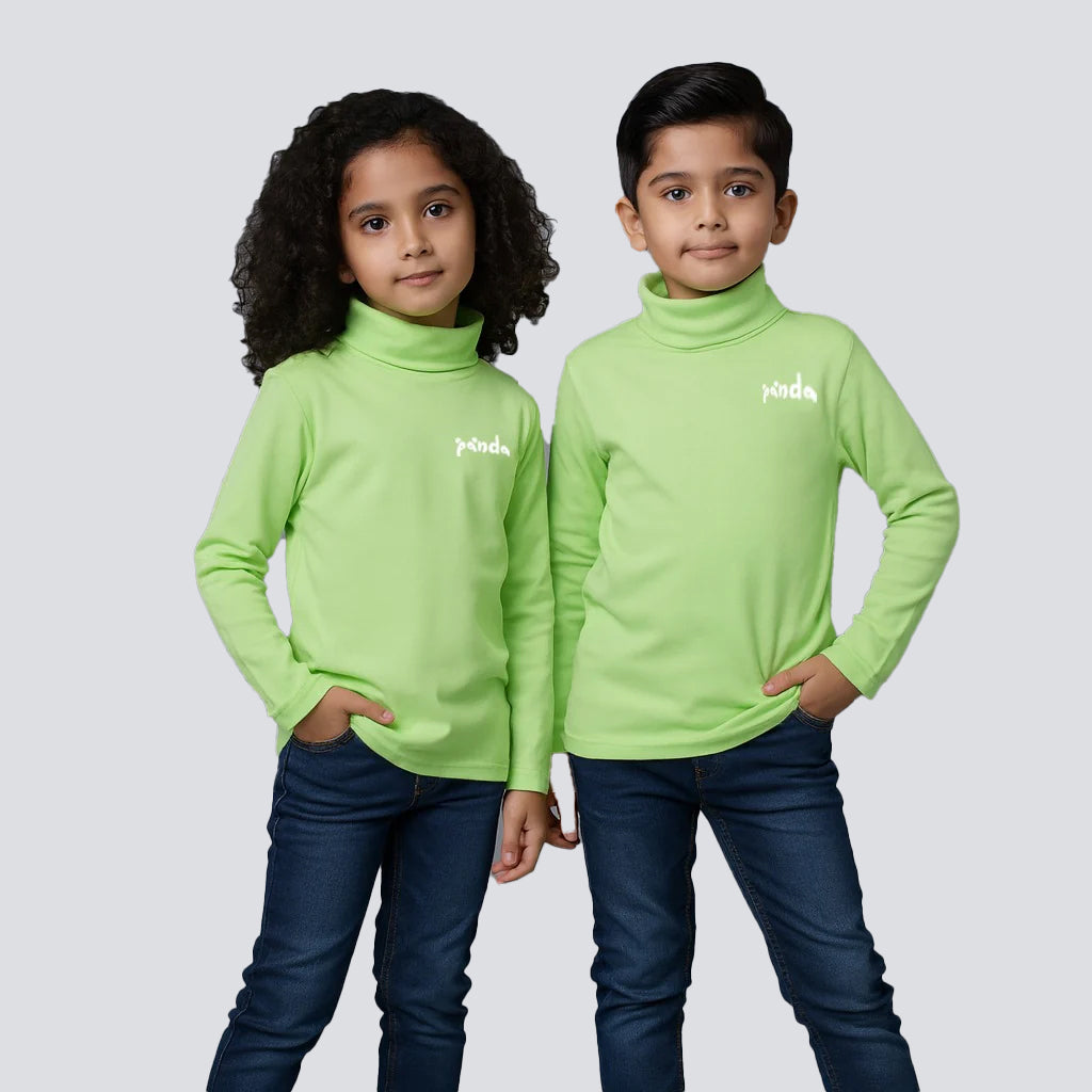LIGHT GREEN PANDA PRINT HIGH NECK FULL SLEEVES FOR WINTERS Main image