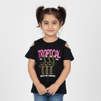 BLACK TROPICAL PARADISE PRINTED T-SHIRT TOP FOR GIRLS