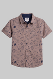 Brown Dino Print Half Sleeves Casual Shirt