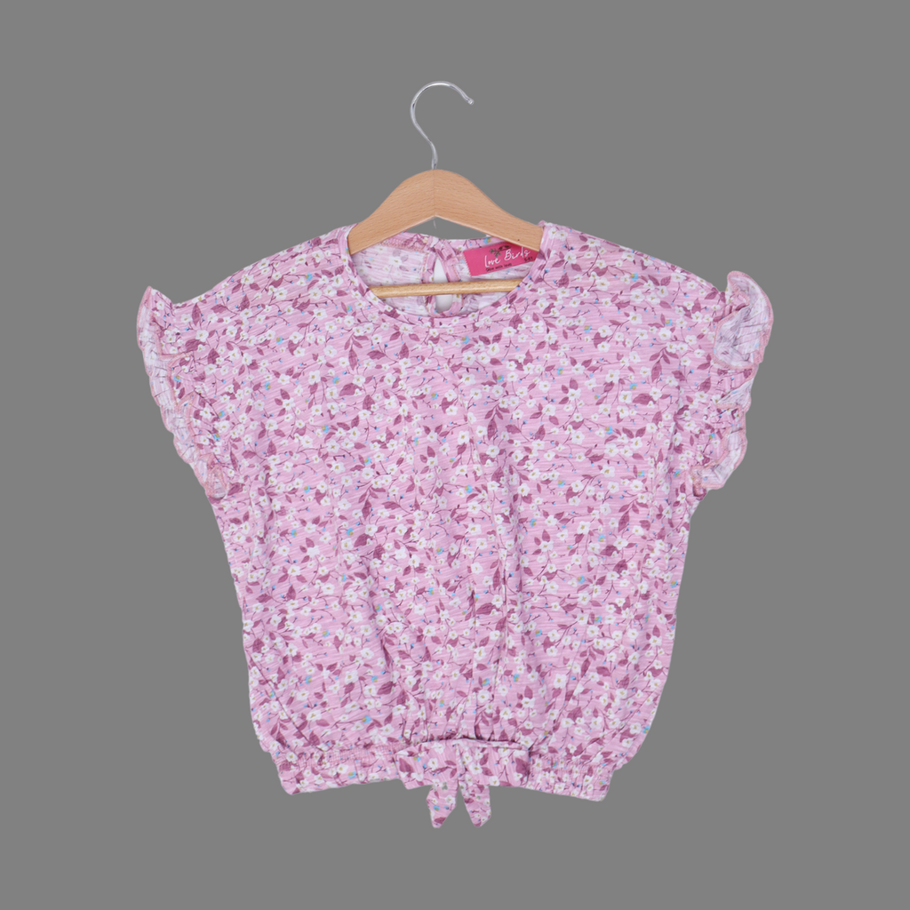 PURPLE FLOWERS PRINTED T-SHIRT TOP FOR GIRLS