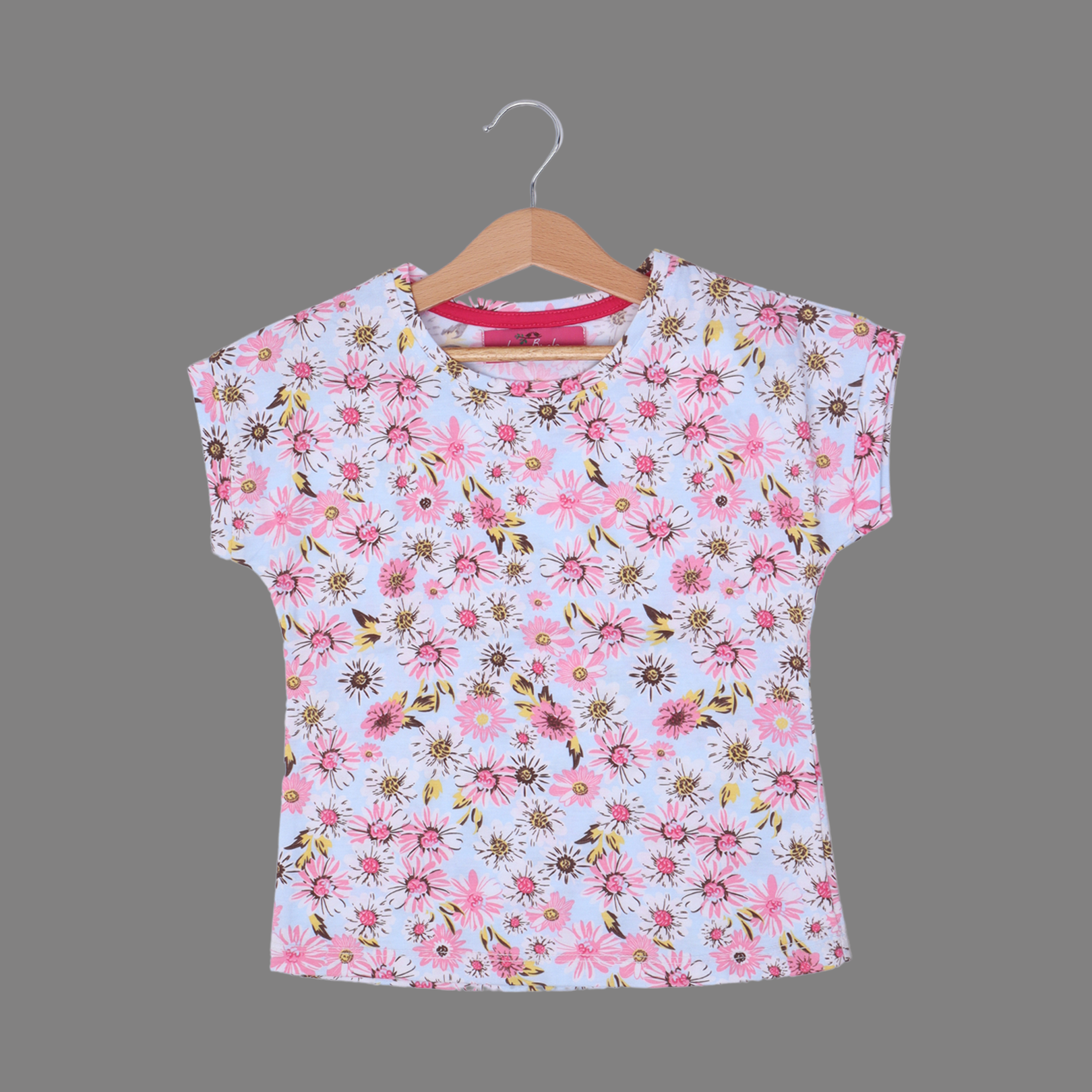 SKY BLUE BIG FLOWERS PRINTED T-SHIRT TOP FOR GIRLS Secondary image