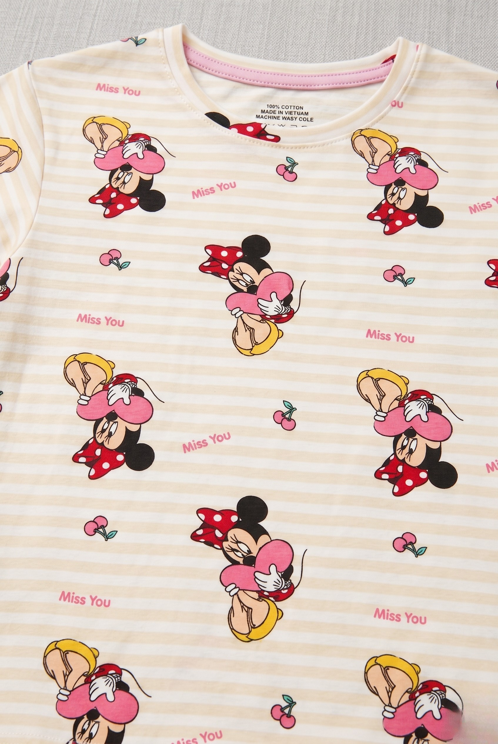 Cream & White Minnie Mouse Print T-shirt Top For Girls Secondary image
